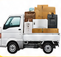 中プランの荷物を載せた軽トラのイラスト
